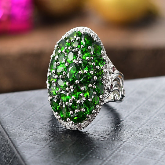 Natürlicher Chromdiopsid Ring 925 Silber rhodiniert ca. 6,64 ct