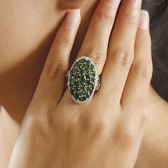 Natürlicher Chromdiopsid Ring 925 Silber rhodiniert ca. 6,64 ct