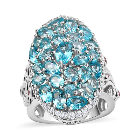 Betroka Blauer Apatit Ring 925 Silber rhodiniert (Größe 17.00) ca. 6,25 ct