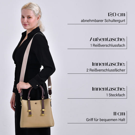 Echtes Leder - Vielseitige Tasche mit abnehmbarem Schulterriemen, 30x14x24 cm, Rosa