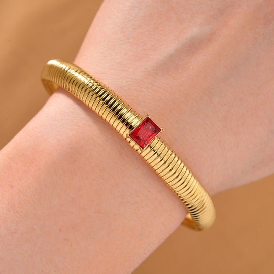 Rotes Kristall Armband, flexibel, Reiner Edelstahl