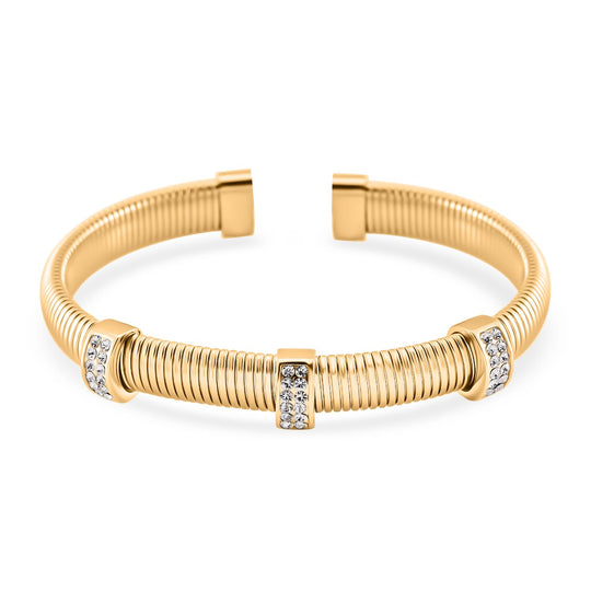 Weißer Kristall Armband, flexibel (ca. 18 - 19 cm), 316L Edelstahl, goldfarben