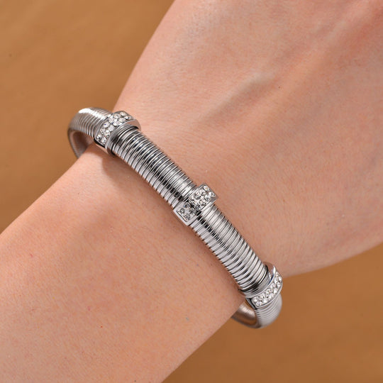 Weißer Kristall Armband, flexibel (ca. 18 - 19 cm), 316L Edelstahl, goldfarben