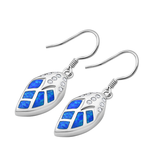 Simulierter Blauer Opal, Weißer Zirkonia Ohrringe 925 Silber rhodiniert