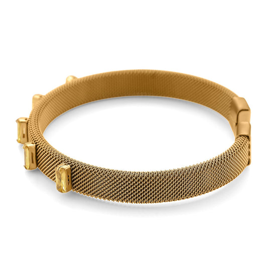 Gelber Kristall Armreif, flexibel (ca. 18-19 cm), 316L Edelstahl, goldfarben