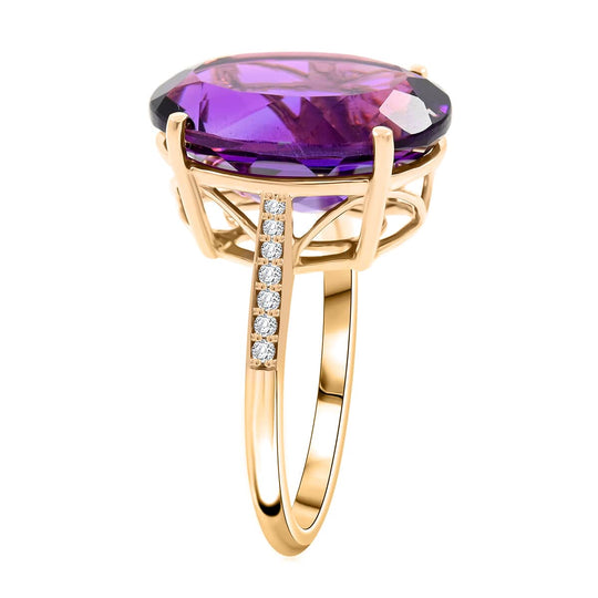 AAA Lusaka Amethyst, Weißer Diamant Ring 417 Gold ca. 9,15 ct