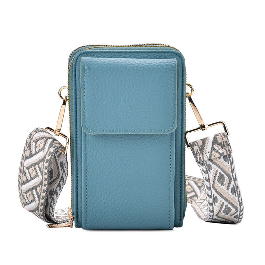 Crossbody-Handytasche mit RFID-Schutz, Kartenfächern und gemustertem Trageriemen, ca. 19x6x11 cm, Rot