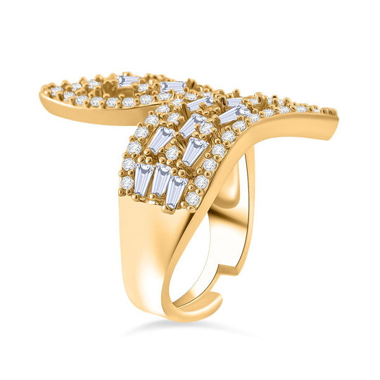 Weißer Zirkonia Ring, flexibel, Messing, Goldfarben