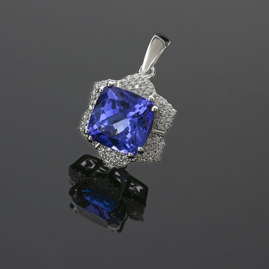 AAAA Tansanit, Weißer Diamant Anhänger 950 Platin ca. 4,20 ct.