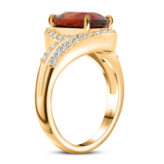 LUXORO zertifizierter und geprüfter AAA Honig Granat und GH-I2 Diamant Halo Bypass Ring in 417 Gold - 5,25 ct.