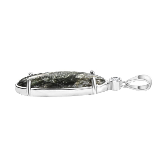 Sibirischer Seraphinite, Weißer Zirkon Anhänger 925 Silber platiniert ca. 4.68 ct