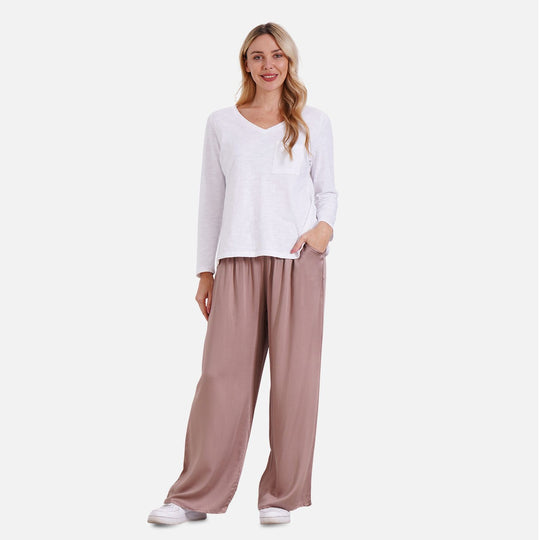 Locker geschnittene Damenhose mit Gummibund - 100?% Viskose, Seitentaschen, Einheitsgröße, Länge: 106cm, Dehnbund: 60cm, Blau