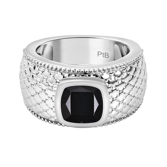 Schwarzer Spinell Ring, Nickelfreies Messing (Größe 18.00) ca. 3.02 ct