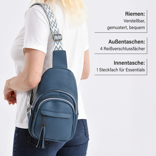 Crossbody-Tasche aus Nylon, mit mehreren Reißverschlussfächern und verstellbarem Schulterriemen, 24x15x9?cm, Rosa