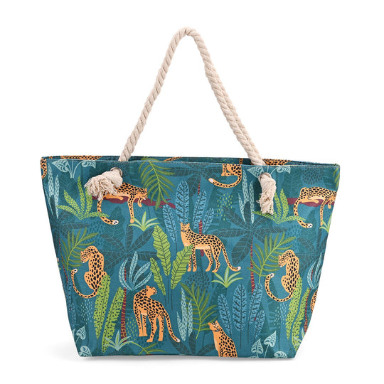 Leoparden- und Blätterdesign - Große Tragetasche mit Reißverschluss, Innentasche, ca. 40.5x 18 x38 cm