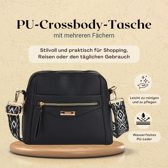 Crossbody-Tasche mit Mehrfachfächern, Kunstleder, 24 x 9,5 x 21 cm, Rot