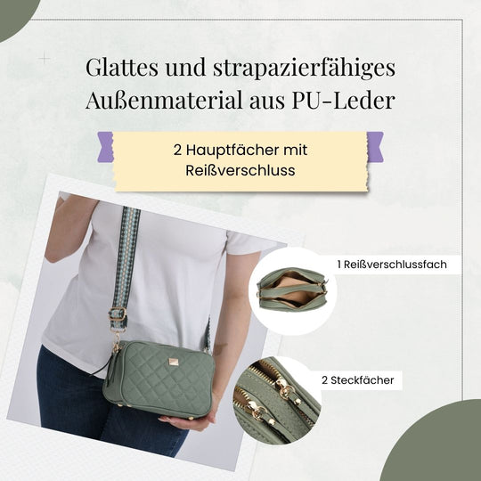 Crossbody-Tasche mit Steppmuster und gemustertem Schultergurt, Kunstleder, 21 x 13 x 7.5 cm, Pink