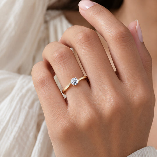 LUXURIANT 0,33 ct. SI-GH Labor Diamant Solitär Ring, 925 Silber 750 Gelbgold Vermeil