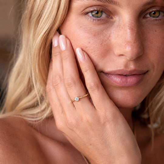 LUXURIANT 0,33 ct. SI-GH Labor Diamant Solitär Ring, 925 Silber 750 Gelbgold Vermeil