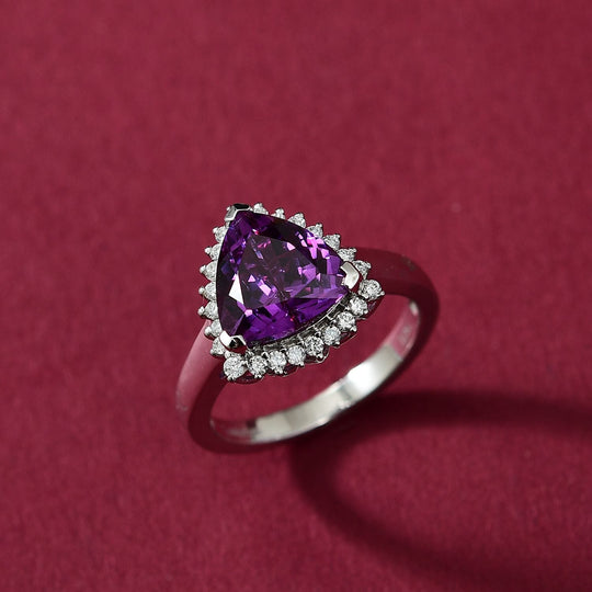 AAA Lab Grown Lila Saphir, Lab Grown Diamant AGI zertifiziert Ring 417 Gold (Größe 20.00) ca. 3.87 ct