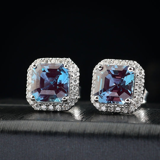 AAA Lab Grown Alexandrite, Lab Grown Diamant VS-EF Ohrringe, AGI zertifiziert und geprüft, 417 Weiß Gold ca. 4,27 ct.