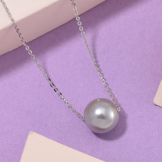 Graue Muschelkernperle Halskette Flexibles 925 Silber rhodiniert