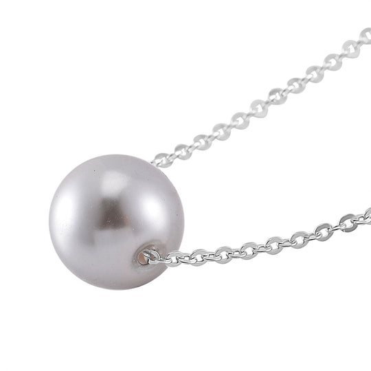 Graue Muschelkernperle Halskette Flexibles 925 Silber rhodiniert