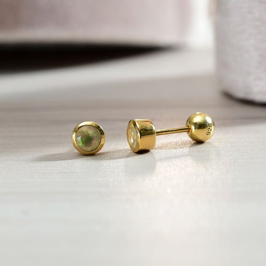 Natürlicher, äthiopischer Welo Opal Ohrringe 925 Silber rhodiniert ca. 0.35 ct