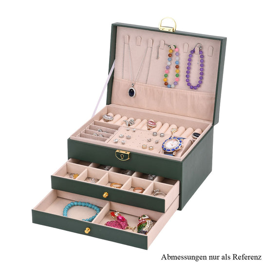 3-lagige Elegante Schmuckaufbox mit Schloss, 5 Silberputztüchern, 23x17x13cm, Rosa