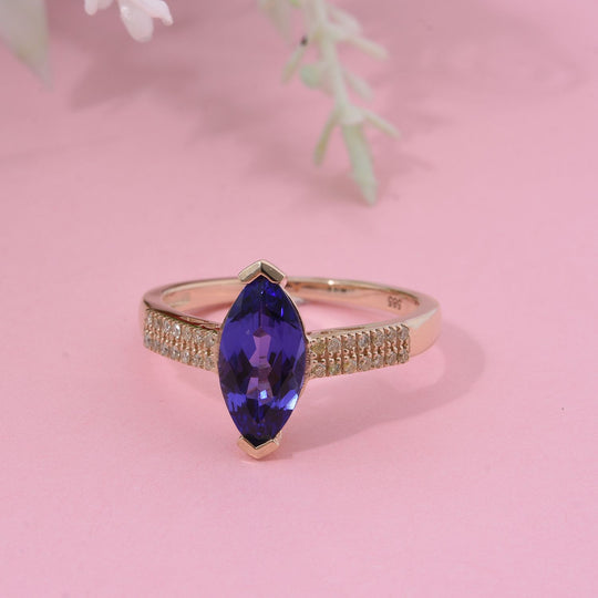 AAA Tansanit, Natürlicher gelber Diamant Ring 585 Gold (Größe 18.00) ca. 2,02 ct