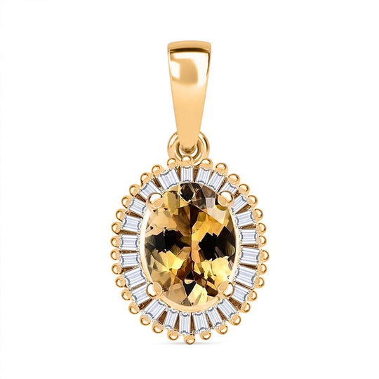 AA Natürlicher goldener Tansanit, Weißer Diamant Anhänger 925 Silber Gelbgold Vermeil ca. 0,99 ct.