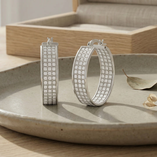 Inside-Out-Kreolen mit Pavé - Diamantoptik, 925 Silber vergoldet