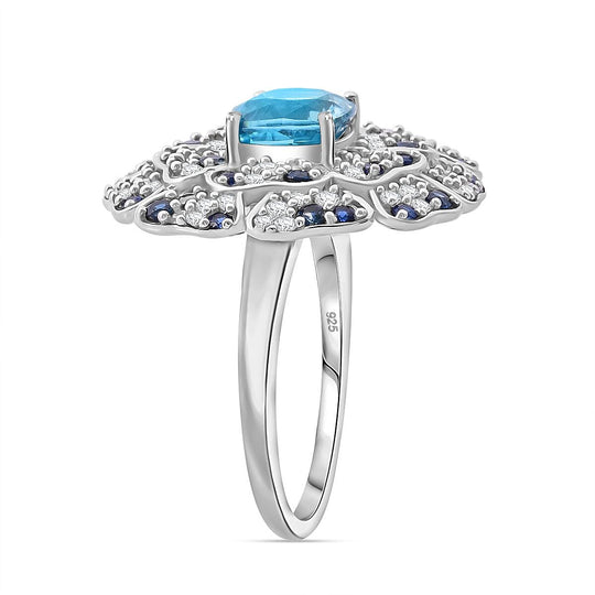 AA Blauer Zirkon, Blauer Saphir Ring 925 Silber rhodiniert (Größe 19.00) ca. 4.63 ct