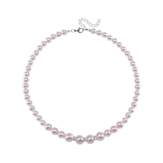 Tahiti pfauenfarbene Muschelkernperlen 8-12mm und weißer Kristall Halskette, 45+5cm, Edelstahl