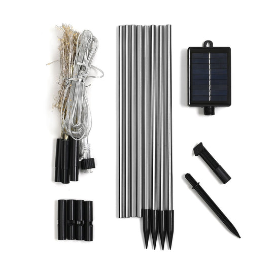 4er-Set Solar-Gartenlichter in Feuerwerksform mit 8 Leuchtmodi und Lichtsensor, mit Erdspieß, 80 cm, Schwarz