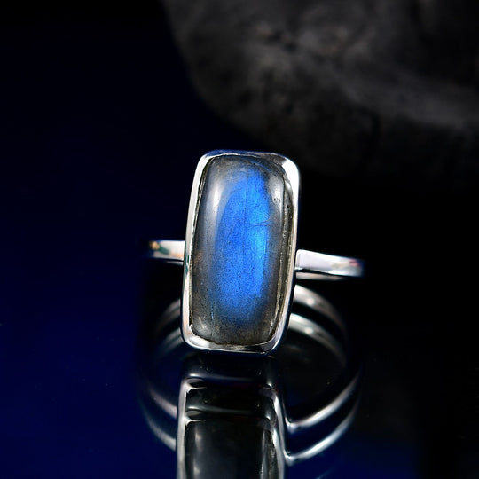 Labradorit Ring 925 Silber rhodiniert (Größe 19.00) ca. 6.04 ct