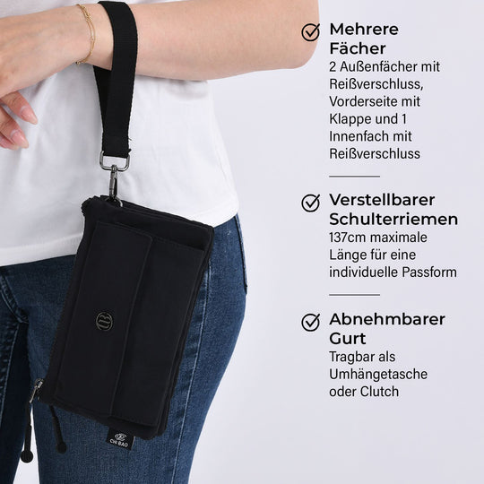 Crossbody-Tasche aus Nylon, mit mehreren Reißverschlussfächern und verstellbarem Schulterriemen, 20x12x3.5 cm, Taubenblau
