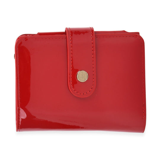 Glänzendes Trifold-Portemonnaie aus Lackleder mit RFID-Schutz, 12 x 10 cm, Rot