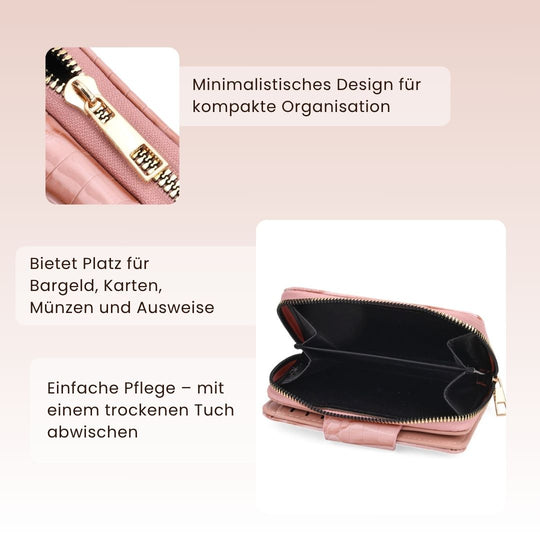 Geldbörse mit Kartenfächern und Reißverschlussfach, RFID-Schutz, 14,5x9,5 cm, Rosa