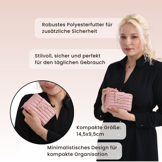 Geldbörse mit Kartenfächern und Reißverschlussfach, RFID-Schutz, 14,5x9,5 cm, Rosa
