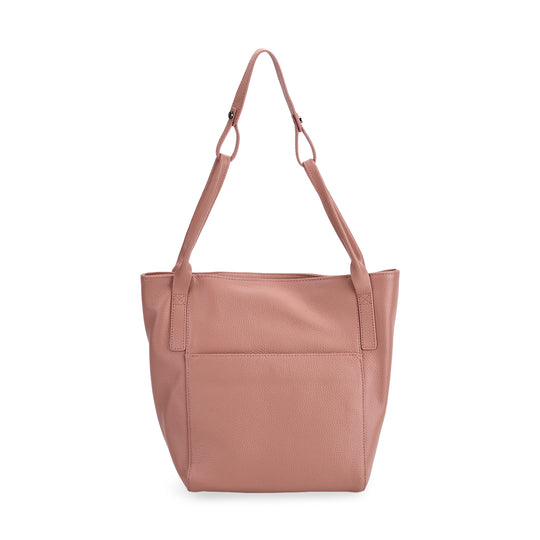 Echtleder-Tote-Bag mit Magnetverschluss-Außentasche und geräumigem Innenfach, 34x14x29 cm, Pink