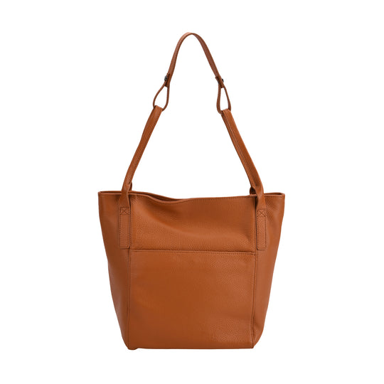 Echtleder-Tote-Bag mit Magnetverschluss-Außentasche und geräumigem Innenfach, 34x14x29 cm, Pink