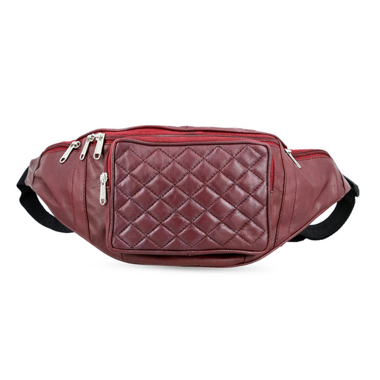 Gürteltasche aus 100 % Echtleder mit Stepp-Design, verstellbarer Riemen, Burgund