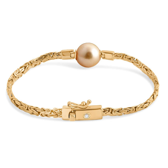 AAA Goldene Südsee Perle (11-12 mm), Lab Grown Diamant Armband ca. 20 cm 925 Silber