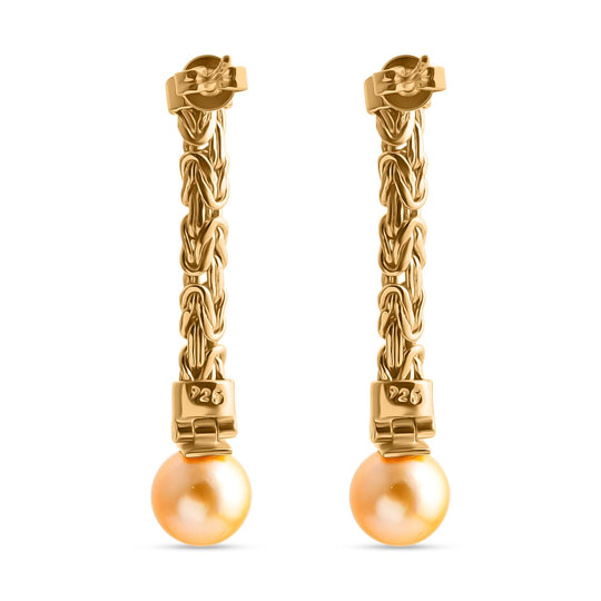 AA Goldene Südsee Perle (8-10 mm) Ohrringe 925 Silber