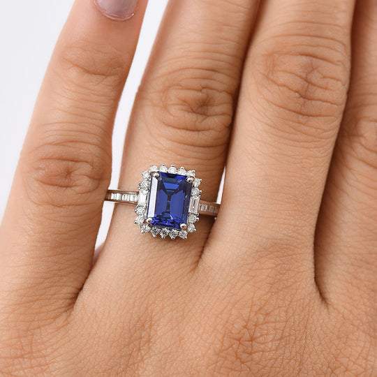 Rhapsody AAAA Tansanit, Weißer Diamant AGI zertifiziert Ring 950 Platin (Größe 17.00) ca. 3.38 ct