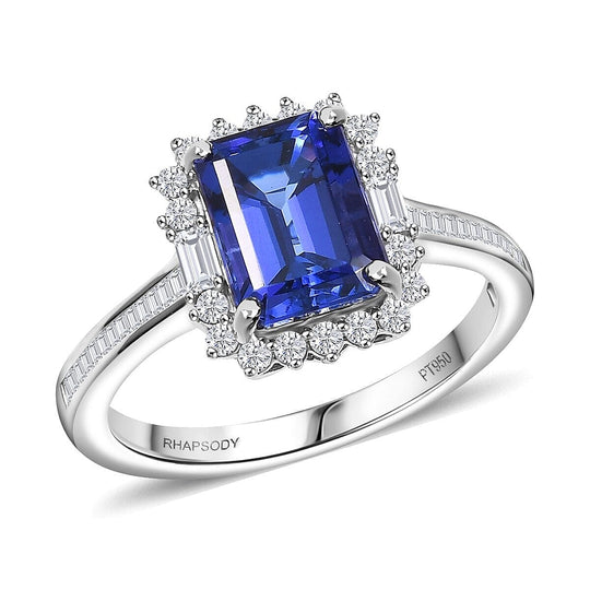 Rhapsody AAAA Tansanit, Weißer Diamant AGI zertifiziert Ring 950 Platin (Größe 17.00) ca. 3.38 ct