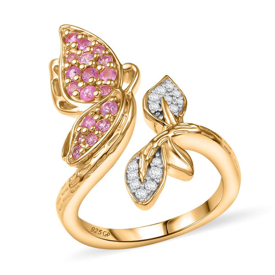 GP Trionfo Kollektion - AA Rosa Saphir Schmetterling Ring 925 Silber 750 Gelbgold Vermeil (Größe 20.00) ca. 0.70 ct