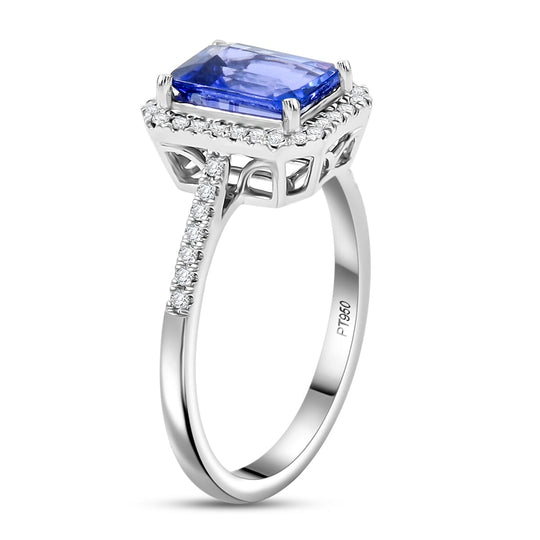 Rhapsody AAAA Tansanit, Weißer Diamant AGI zertifiziert Ring 950 Platin (Größe 17.00) ca. 3.00 ct