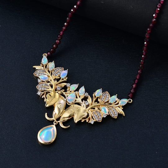 AA Natürlicher, äthiopischer Welo Opal Halskette ca. 45 cm 925 Silber 750 Gelbgold Vermeil ca. 39,24 ct